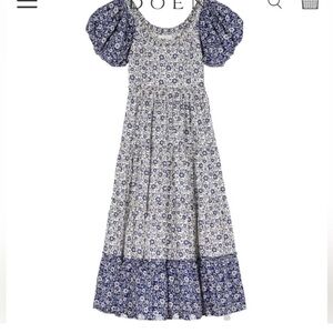 Dôen blue and white Medium Floral Puff Sleeve Maxi Dress